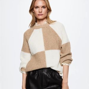 Mango Beige and White Crew Neck Sweater